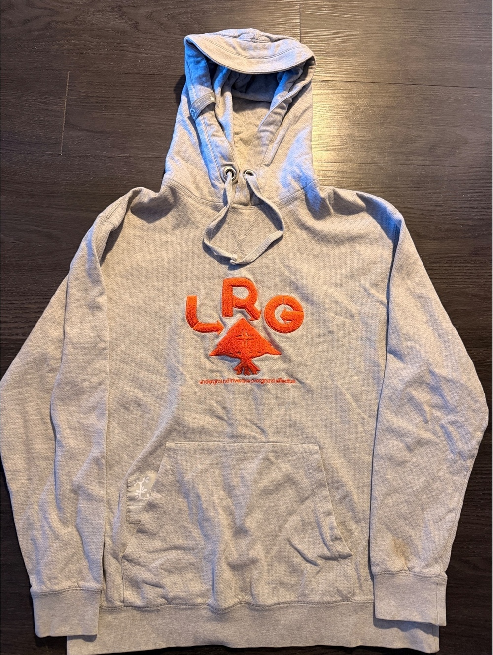 VTG Y2K LRG Roots & Equipment Visor Hoodie Grey Large